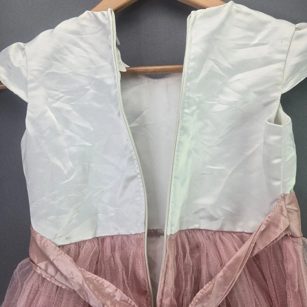 Alexandra of California Girls Dress Formal Pearl Collar Pink Tulle White Sz 8-10
